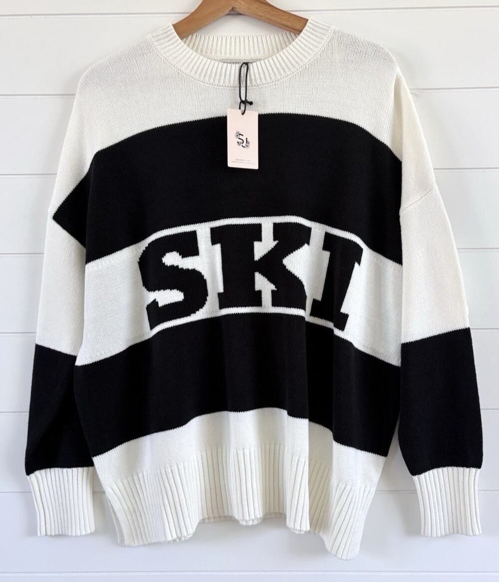 SKI Spellout Graphic Sweater Oversized Colorblock Black Cream Sincerely Jules M